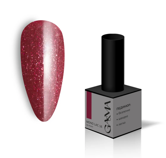 Гель-лак однофазний GaMa Mono Lac №016, вишневий з мікроблиском, 6 мл