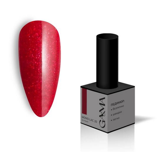 Гель-лак однофазний GaMa Mono Lac №020, червоний з мікроблиском, 6 мл