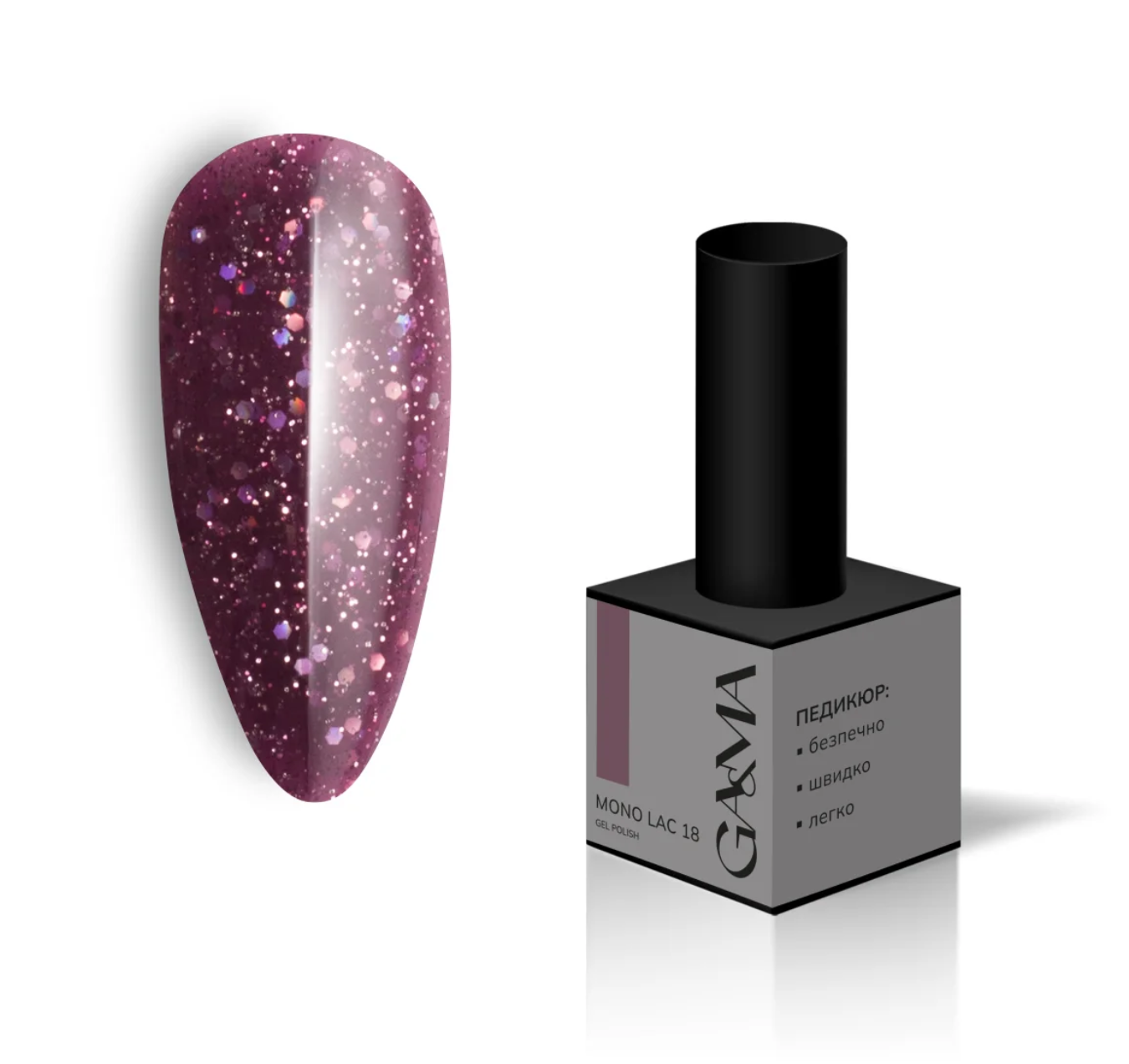 Гель-лак однофазний GaMa Mono Lac №018, марсала з блискітками, 6 мл