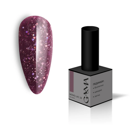 Гель-лак однофазний GaMa Mono Lac №018, марсала з блискітками, 6 мл