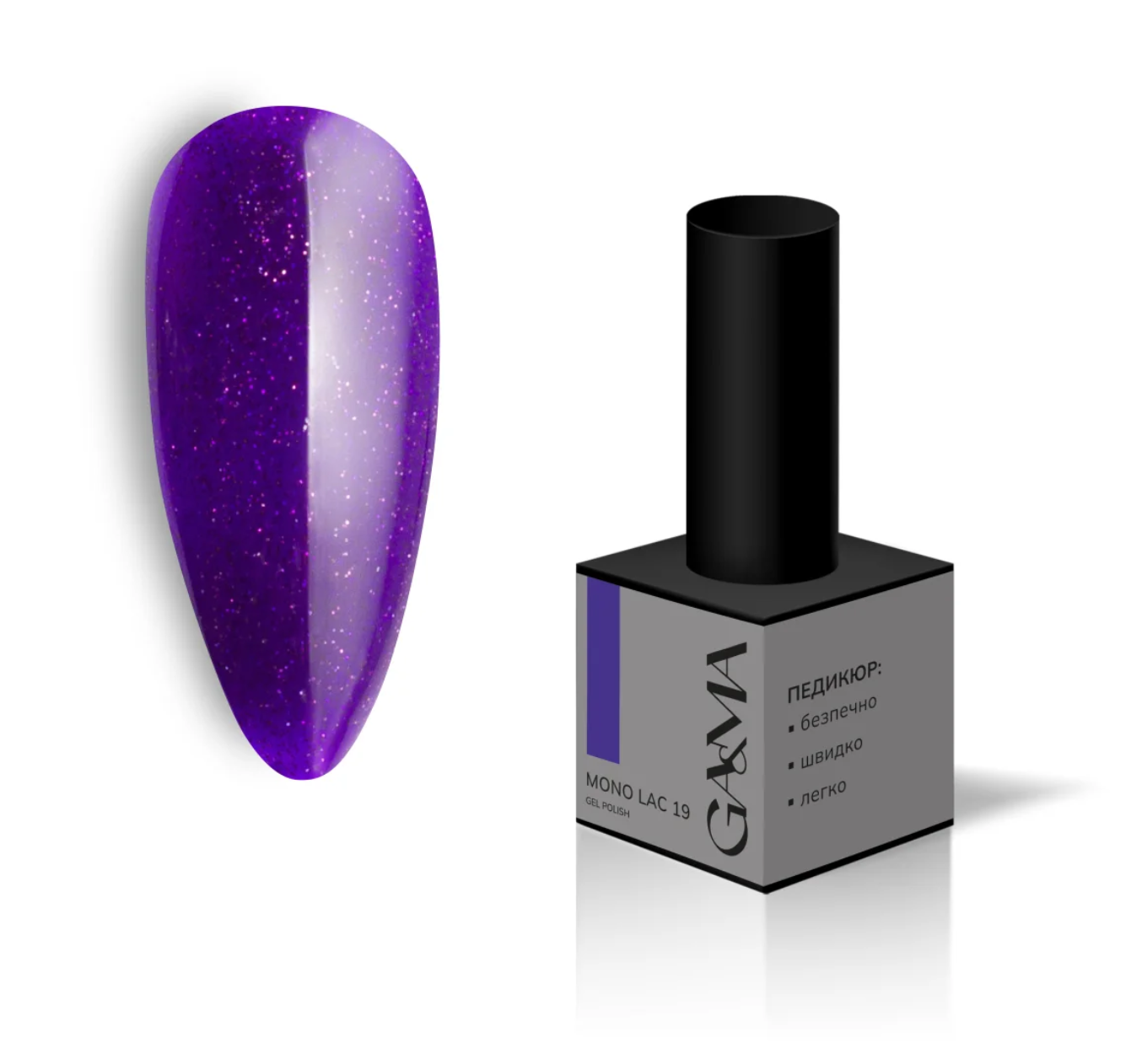 Гель-лак однофазний GaMa Mono Lac №019, фіолетовий з блискітками, 6 мл
