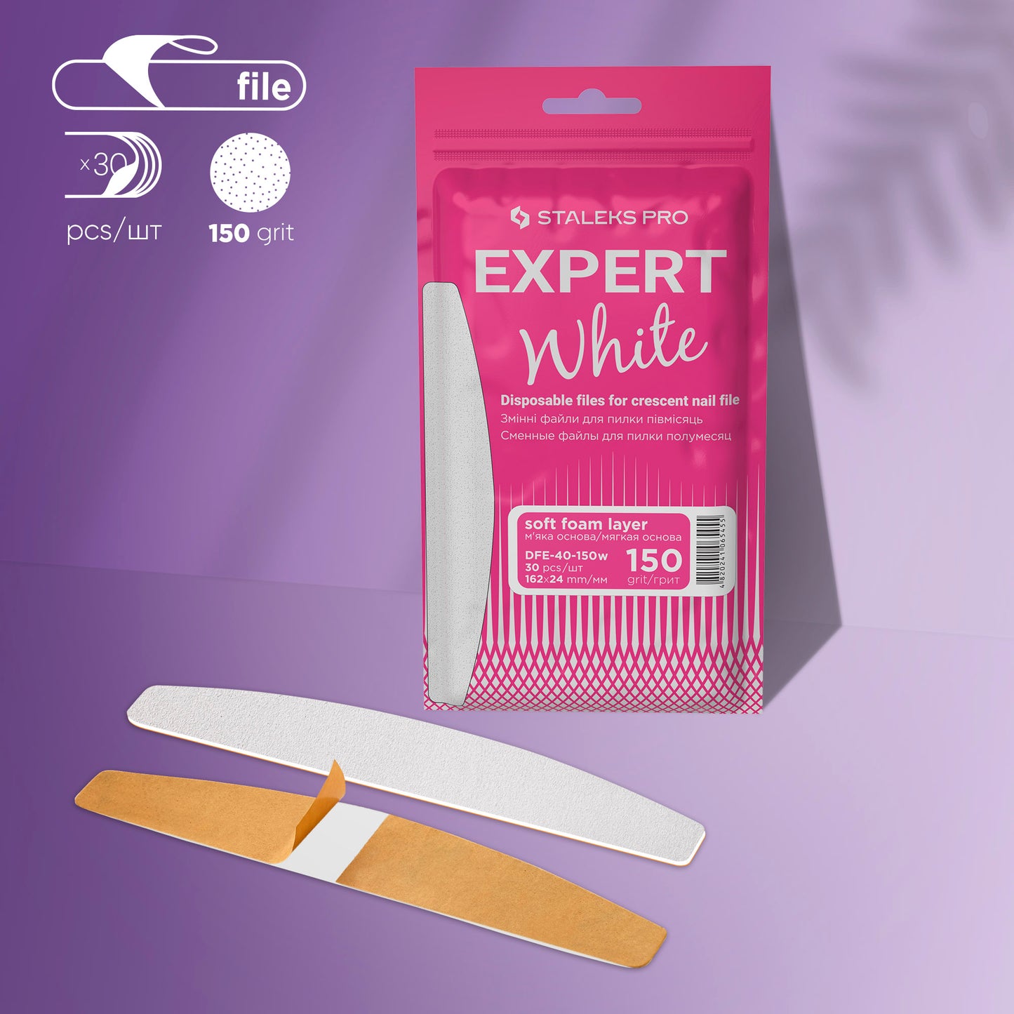Staleks Pro Disposable Files for Crescent Nail File EXPERT 40 Soft Base 150 Grit (30 pcs)