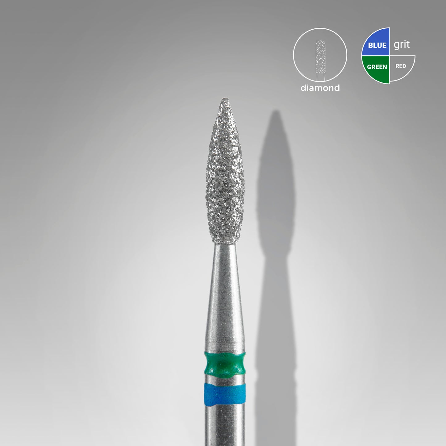 Staleks Pro Diamond Nail Drill Bit DUO Pointed Flame Blue-Green 2.1 mm × 8 mm