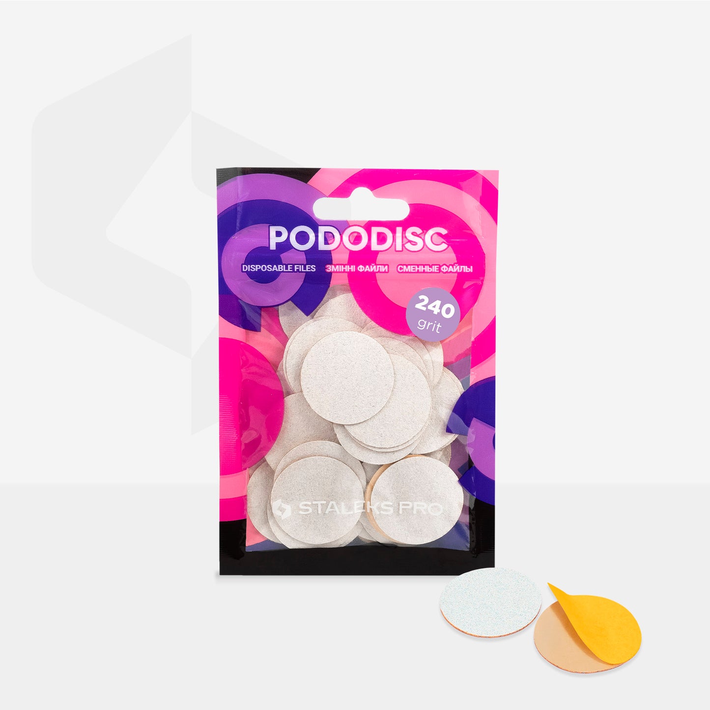 Staleks Pro Disposable White Files for Pedicure Disc PODODISC L 240 Grit (50 pcs)