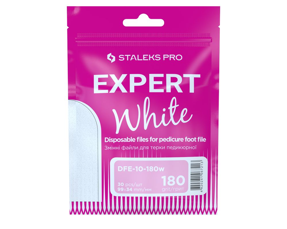 Staleks Pro Disposable White Files for Pedicure Grater EXPERT 10 180 Grit (30 pcs)