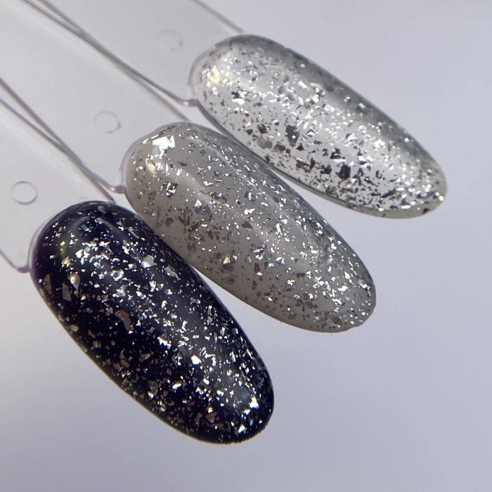 Top for nails with flakes Saga Top Leaf 8 ml, Silver