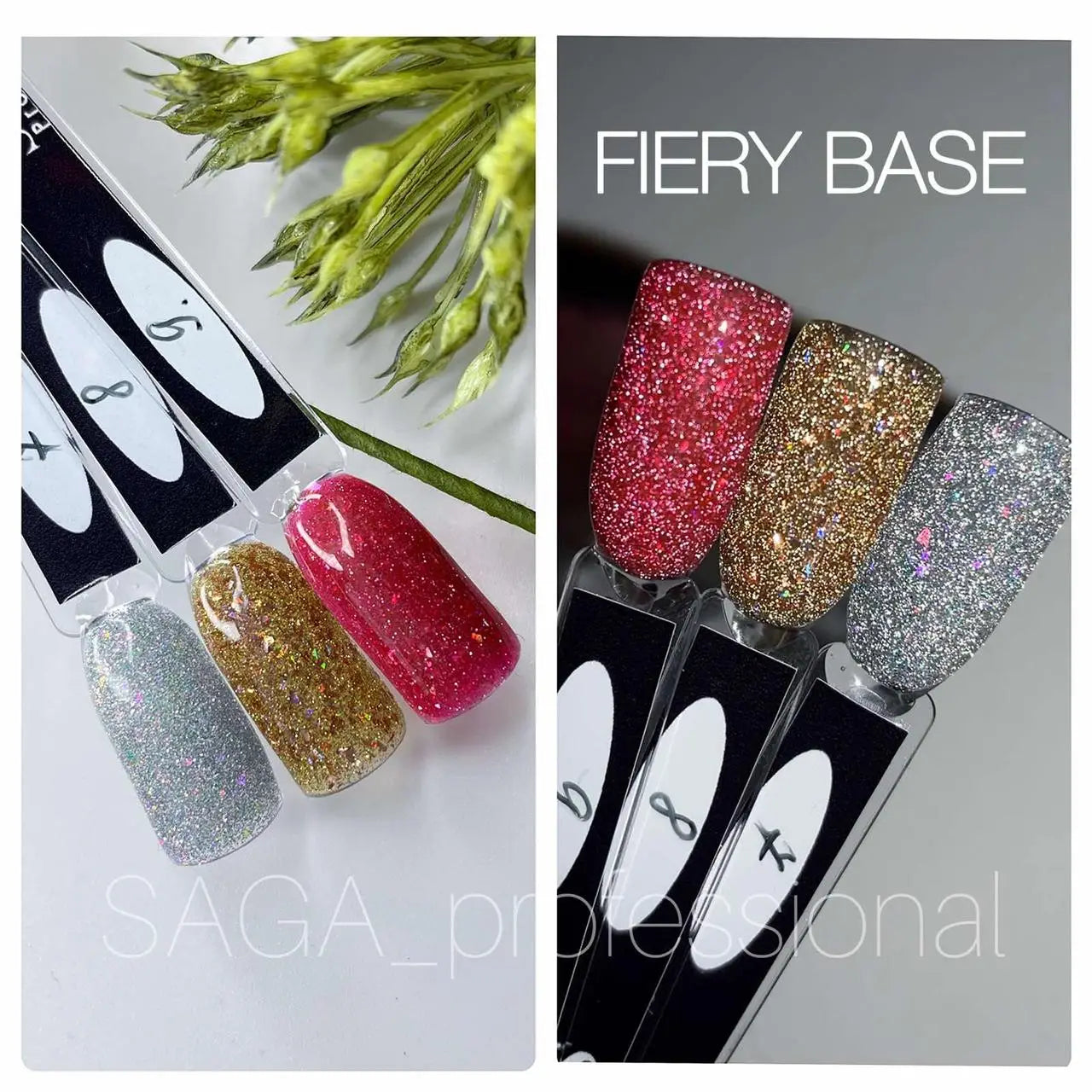 Світловідбиваюча база для нігтів Saga Fiery Base №7 срібло