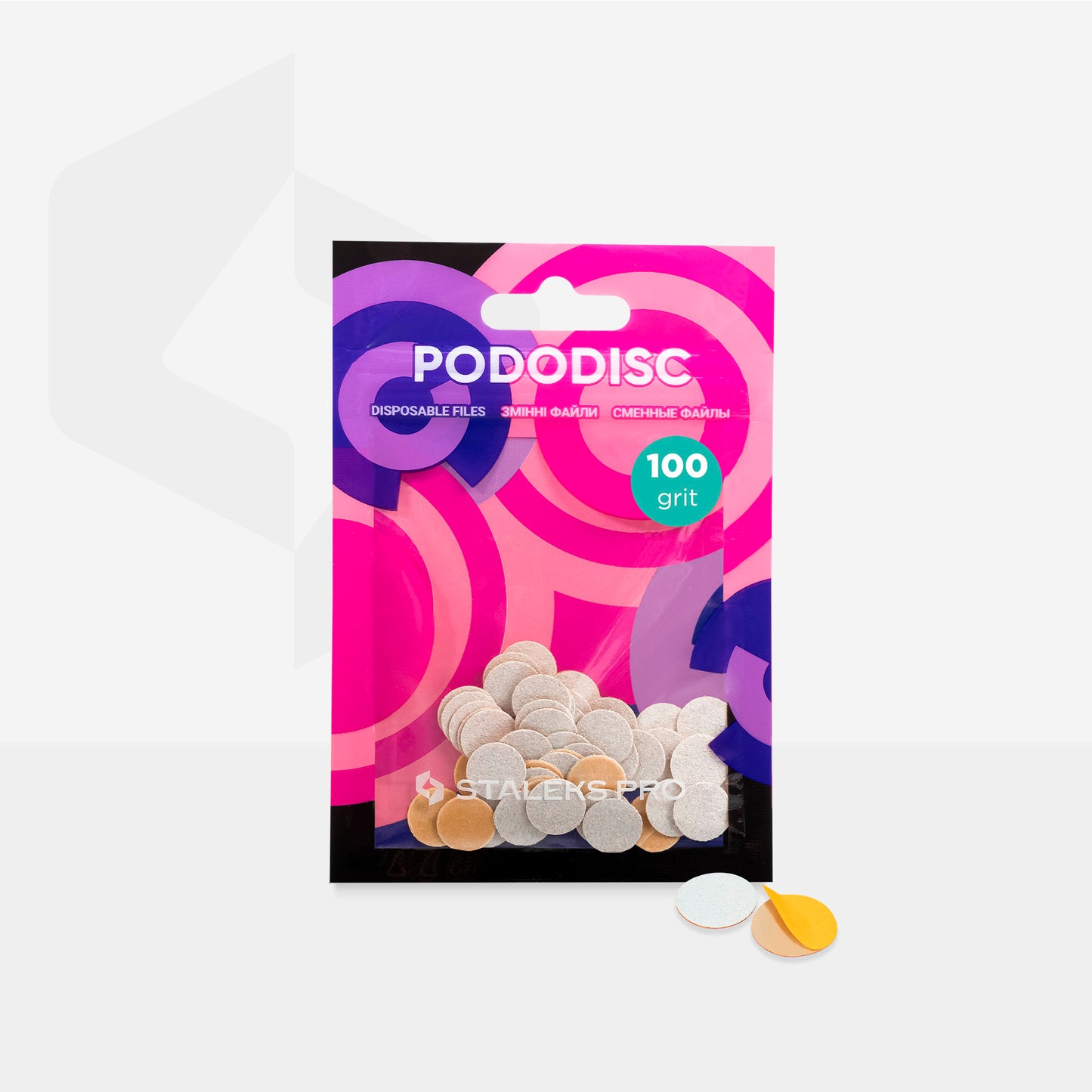 Staleks Pro Disposable White Files for Pedicure Disc PODODISC XS 100 Grit (50 pcs)
