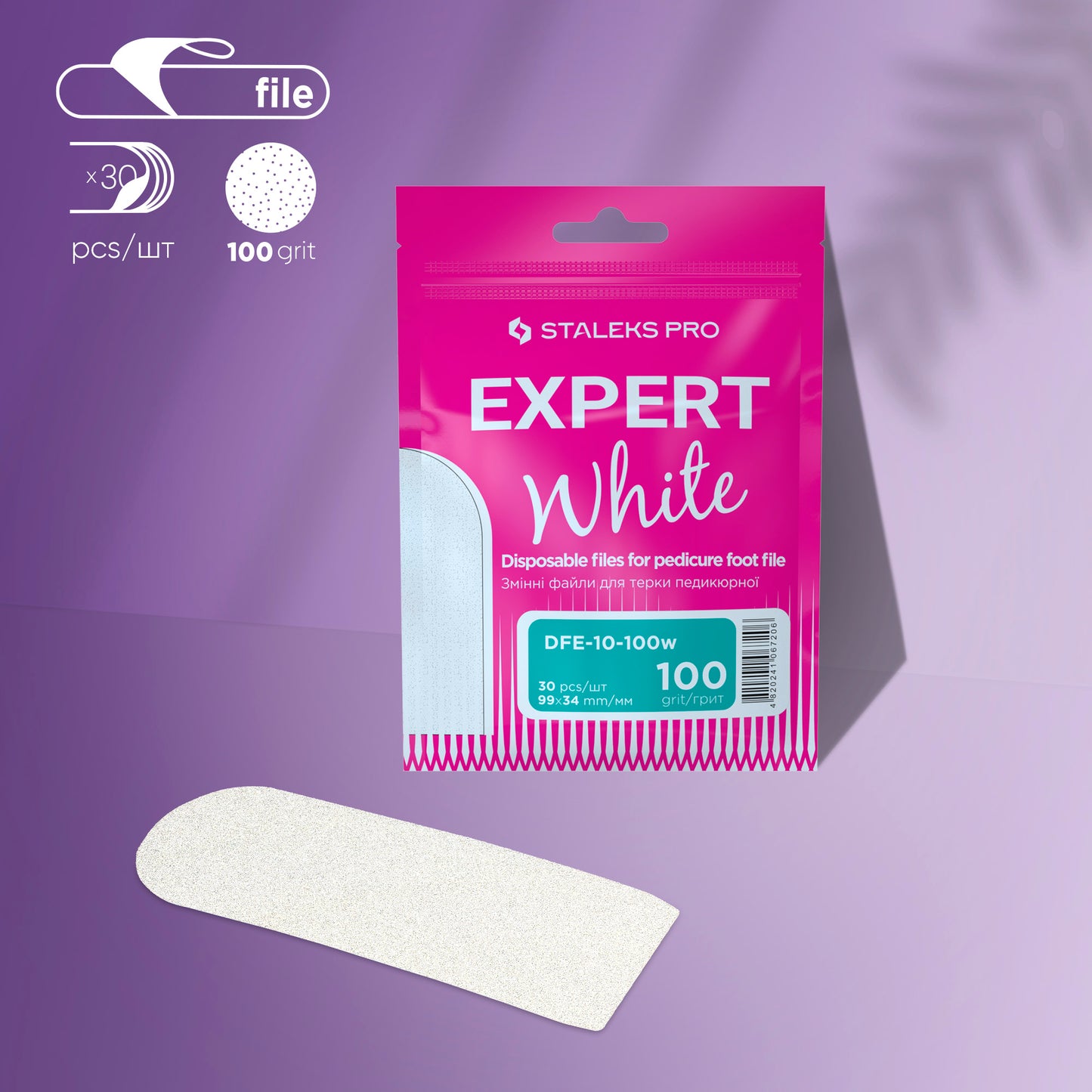 Staleks Pro Disposable White Files for Pedicure Grater EXPERT 10 100 Grit (30 pcs)