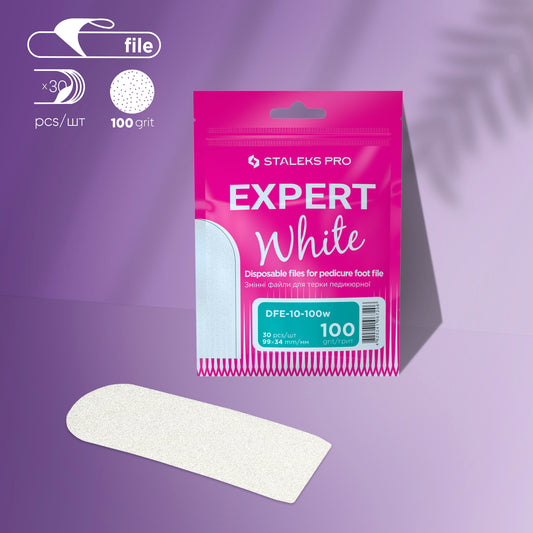 Staleks Pro Disposable White Files for Pedicure Grater EXPERT 10 100 Grit (30 pcs)