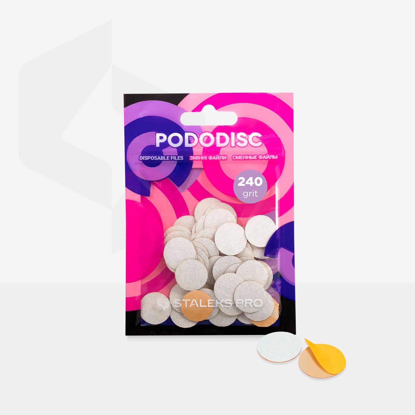 Staleks Pro Disposable White Files for Pedicure Disc PODODISC S 240 Grit (50 pcs)